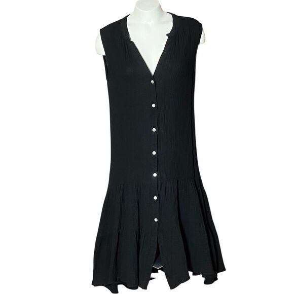 Anthropologie Drew Black Sleeveless Gauze Cotton Tiered Dress - Picture 2 of 8